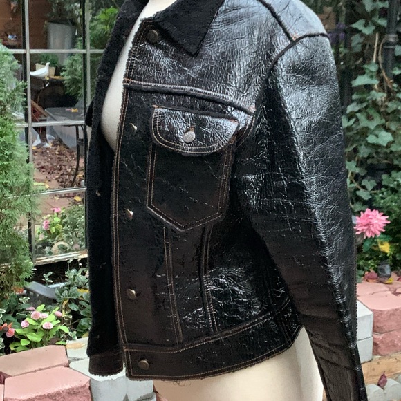 Distressed leather shearling  jacket - Picture 2 of 2